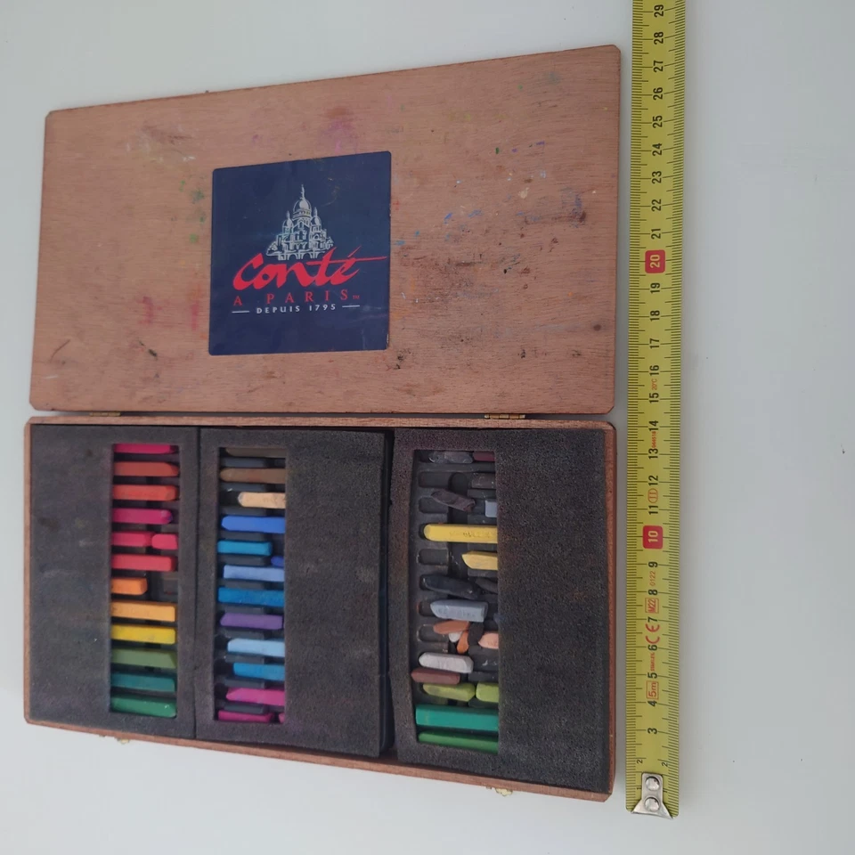 Juego Pastel Vintage Conté à Paris Suave en Caja de Madera 25x14cm Francia, Años 80-1990 Foto 4 de 4