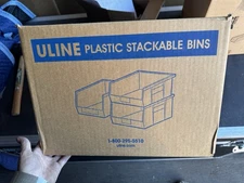(12 Pack) ULINE S-13536BLU Plastic Stackable Bins - 11 x 4 x 4", Blue