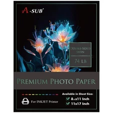 Lot A-SUB Premium Double-Sided Satin Inkjet Photo Paper 8.5x11, 11x17 74lb 280g