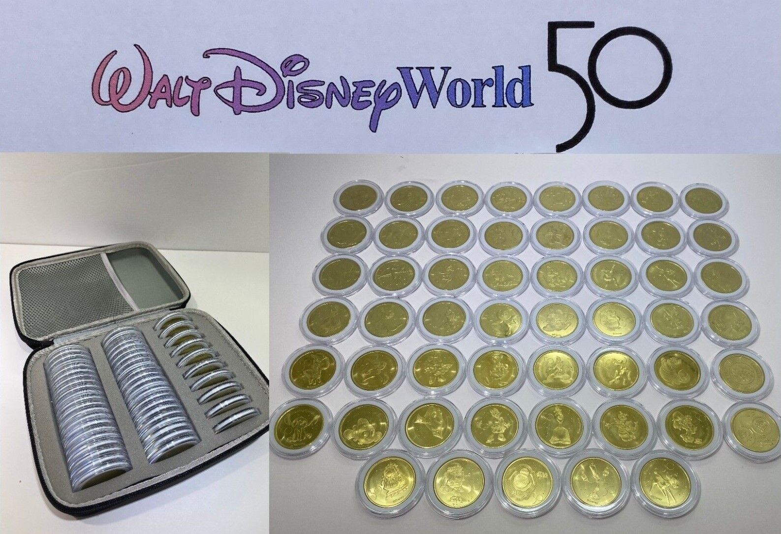 WDW Walt Disney World 50th Anniversary Commemorative Gold Medallion Coins Case