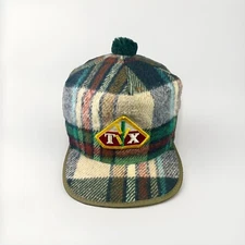 Vintage TX Trojan Seed Corn Plaid Trapper Hat, Pfizer Co., 6 7/8 Wool Cap w/ Pom
