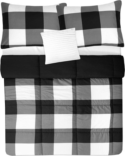 Buffalo Check Queen King Red Black Gray White Down Alt 4 pcs Comforter Set - Picture 8 of 16