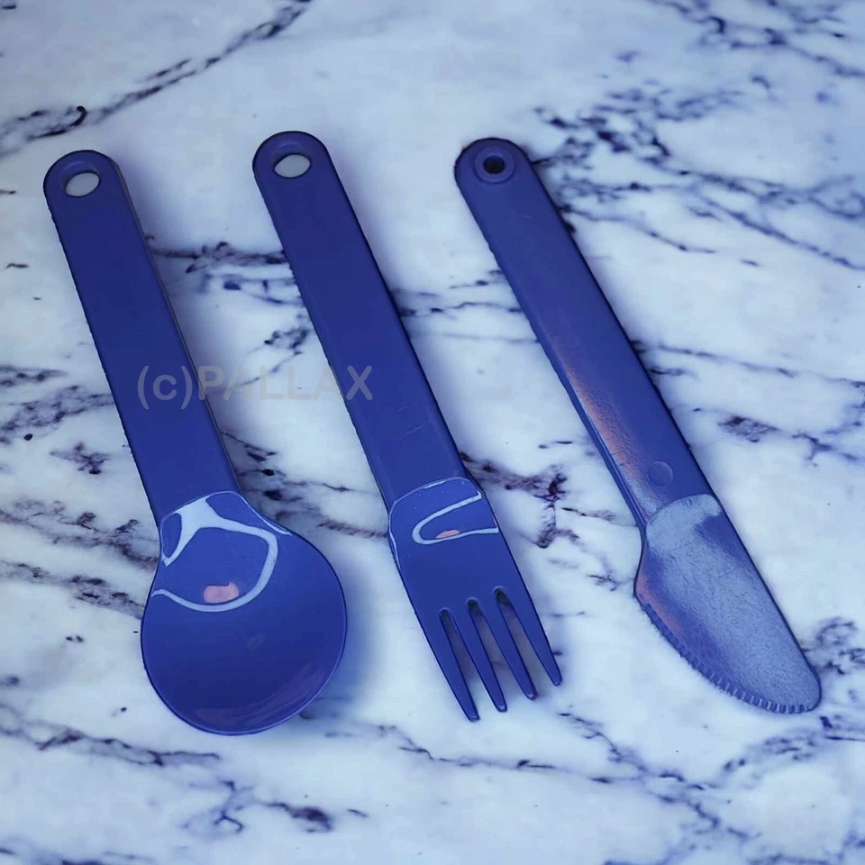 TUPPERWARE C70 PICKNICK-BESTECK LILA MESSER GABEL LÖFFEL - Bild 2 von 2