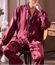 SILKPEACE 2nd Item FREE SHIP Mens Silk Satin Pajamas set Lounge Pants Pocket PJ