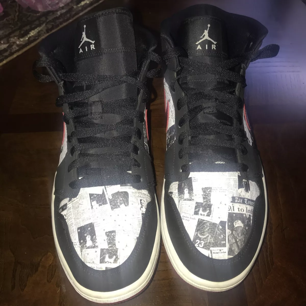 Jordan 1 Mid SE Newspaper Air Times 852542 061 SIZE 11 . NO BOX