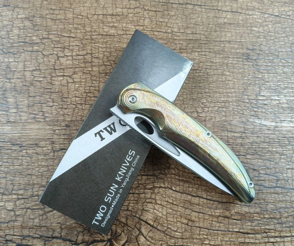 TWOSUN TS455 Folding Knife 14C28N Blade Ceramic Ball Bearing Color Titanium - Image 4 of 4