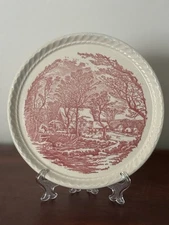 Pink Hostess Dessert Plate Currier And Ives ‘F ‘ Series  Plate 7 3/4”