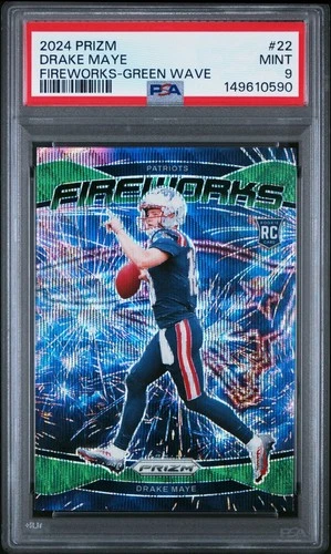2024 Panini Prizm Drake Maye Fireworks Green Wave Rookie #22 PSA 9 Mint