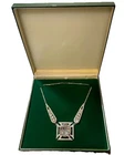 Vintage Art Deco Rhinestone Statement Necklace Silver Tone Glam Jewelry