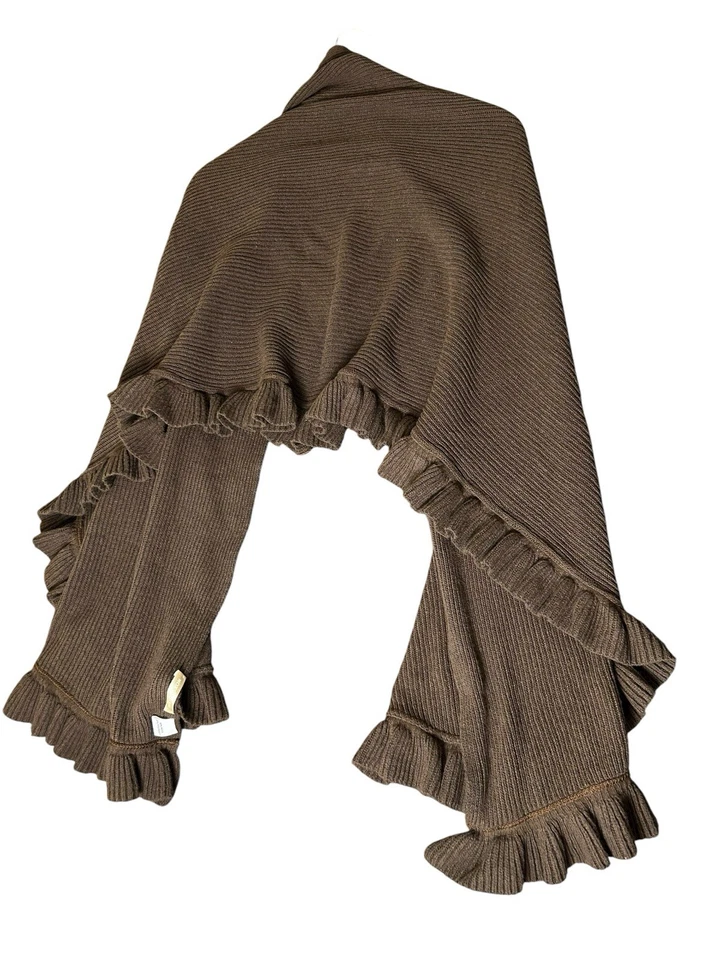 Mantón suave tejido Nordstrom mezcla lana topper mujer talla única marrón volantes ribete Foto 2 de 4