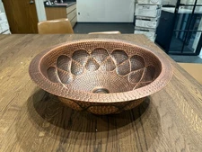 16" Hammered Round Solid Copper Sink. Vessel Bowl Sink, Bathroom Vanity sink