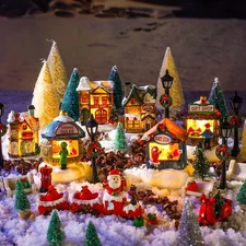 56 Pcs Christmas Village Sets LED Light up Christmas Town Shop Figurines Mini...