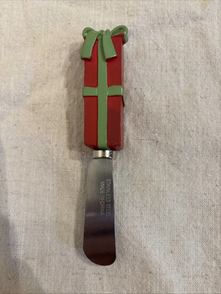 Regalo de Navidad Cuchillo Esparcidor de Queso Rojo Verde Caja de Regalo Mango Vacaciones Foto 3 de 4