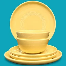 2003 VTG 6pc Set The Cellar Yellow Stoneware Dinnerware Set Service For 2