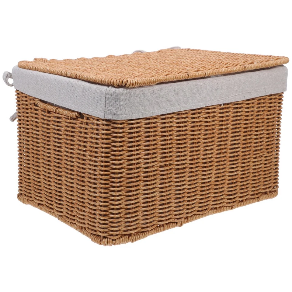 Magazine Rack Rattan Basket with Lid Decorative Storage Dirty Clothes Hamper - Image 4 of 4