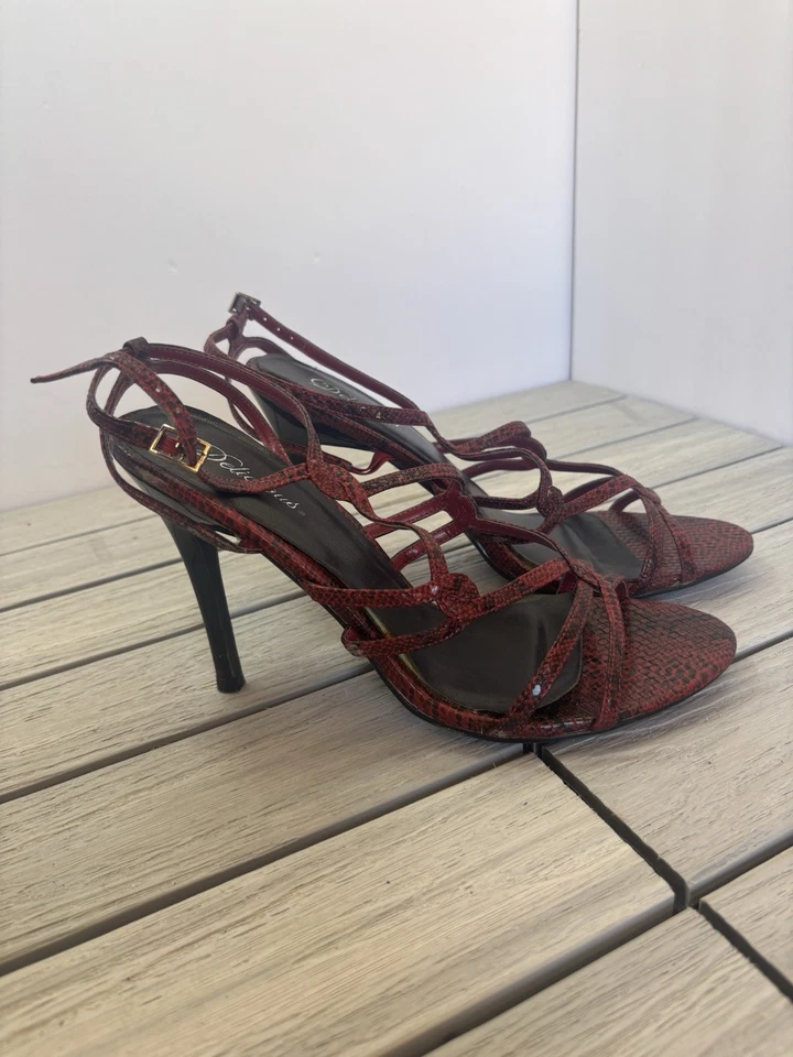 Женские босоножки Delicious из красной и черной змеиной кожи на насосе размер 9 - Изображение 2 из 4