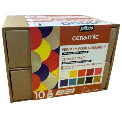PÉBÉO Pebeo Ceramic Paint Collection Set 10 x 45ml Terracotta Pottery Outliner & Brush