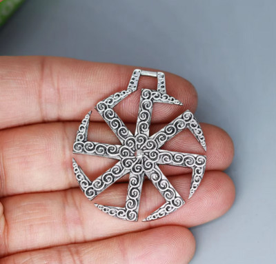 Grande Ciondolo Viking Slavic Sun Wheel In Argento Sterling 925 Con Collana Corda 20'' – Regalo