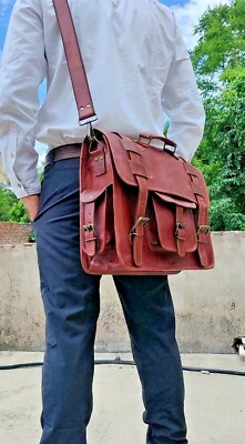 Leather Messenger Backpack School Shoulder Satchel Laptop  display picture 3