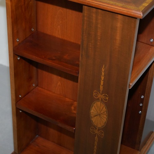 CIRCA 1900 EDWARDIAN BURR WALNUT & MAHOGANY REVOLVING BOOKCASES SHERATON INLAID - Picture 11 of 12