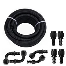 6AN Fuel Line Kit AN6 Nylon Braided Fuel Line Hose Fitting Kit CPE 10FT Black