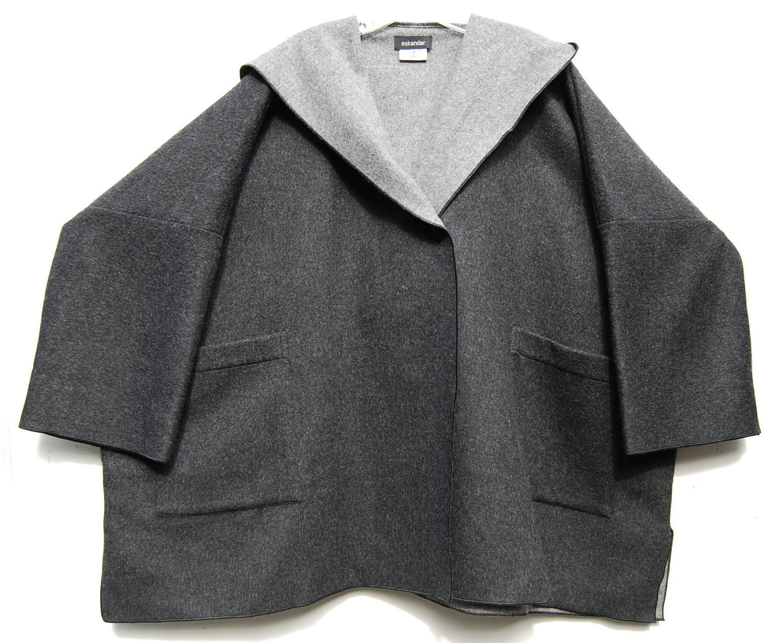 Eskandar CHARCOAL Two-Tone Hooded 90% Wool 10% Cashmere Boxy Coat (0)