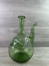 Vintage Unbranded Green Hand Blown Glass Wine Decanter w/Ice Chamber 11" Tall