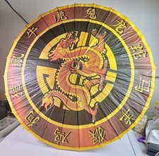 Vintage Hand Made Parasol Japanese With Dragon Bamboo And Paper READ DESC 