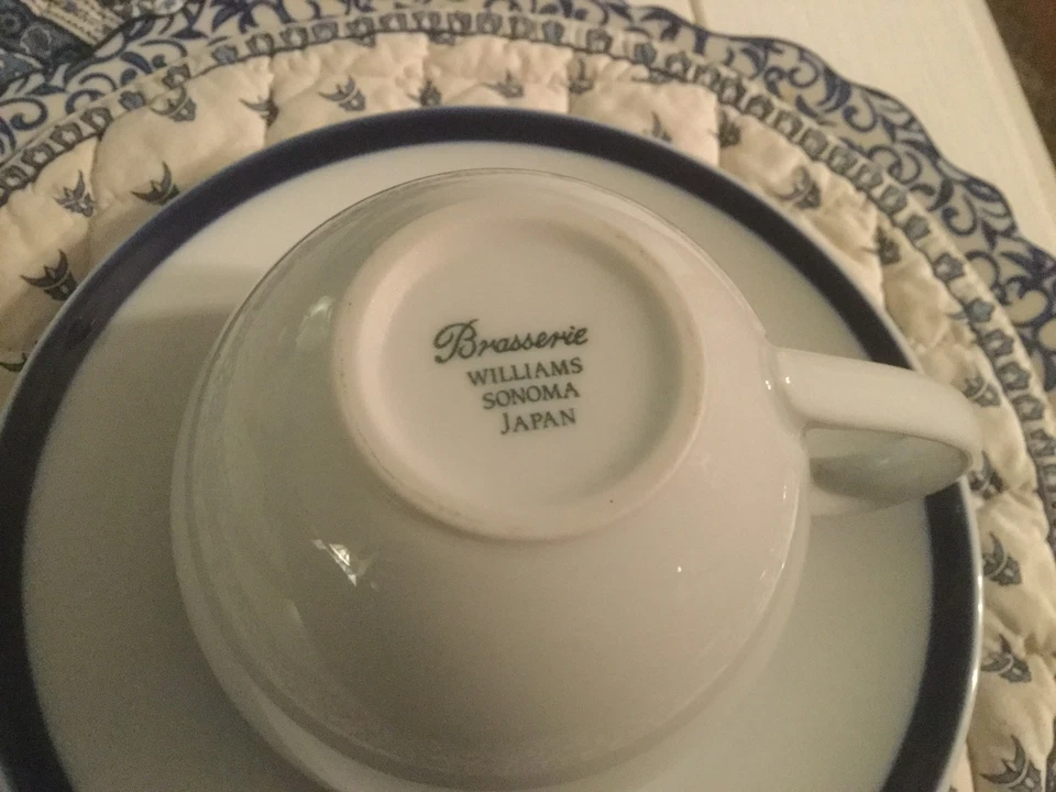WILLIAM SONOMA BRASSERIE COBALT BLUE BAND COFFEE,TEA CUP &. SAUCER JAPAN EUC Foto 2 de 2