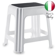 Sgabello Alto con Seduta Anti-Scivolo in Plastica Bianco Grande Tavolino Bar Pub