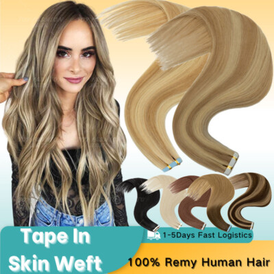 Thick Russian Tape In Glue 100% Remy Virgin Human Hair Extensions THICK 100Pcs