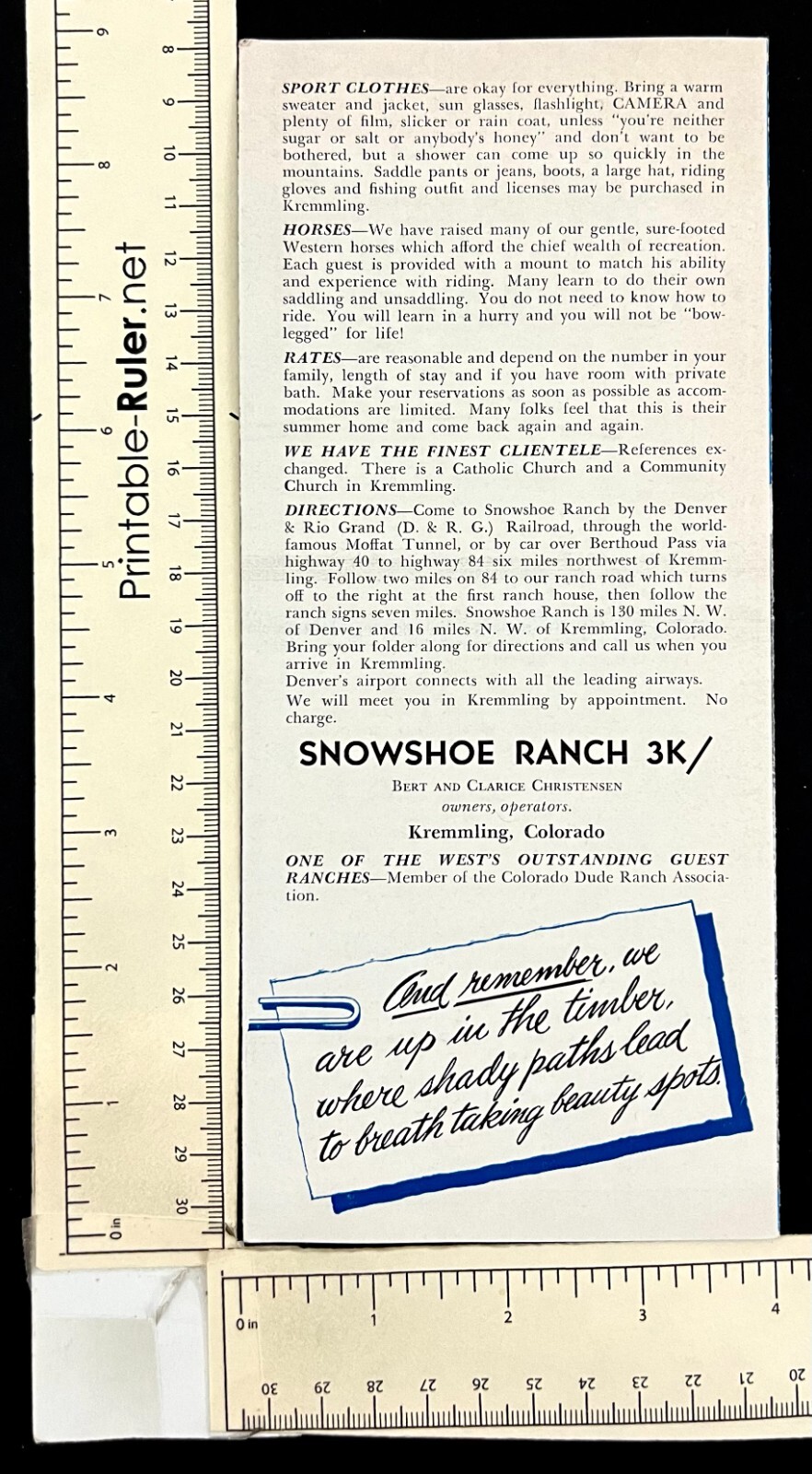 1950s Snowshoe Ranch Kremmling Colorado Vintage Travel Brochure Hunting