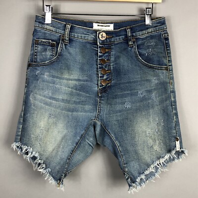 One Teaspoon Apollos Distressed Denim Shorts SZ 26 Pocket Button Fly Stretch