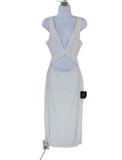 New LULU'S XL White Divide & Contour Ribbed Cutout Bodycon Midi Dress Women
