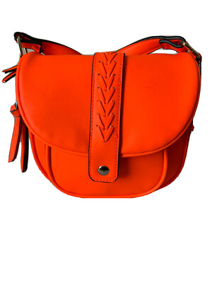 VIOLET RAY Cross Body Purse Satchel Saddle Bag Expands NEON ORANGE