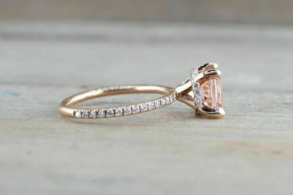 1.30ct Cushion Cut Simulated Morganite Halo Engagement Ring 14K Rose Gold Plated - Image 3 of 4