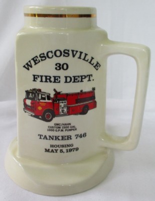 LARGE WESCOSVILLE FIRE DEPARTMENT 30 PA BEER STEIN MUG