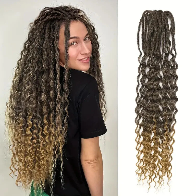 blonde Double Curly Ended Dreadlocks Extensions 24inch Soft Boho Locs Synthetic - Image 4 of 4