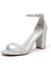 Dream Pairs Silver Glitter Block Heel Sandals Ankle Strap Evening Bride Shoes 7