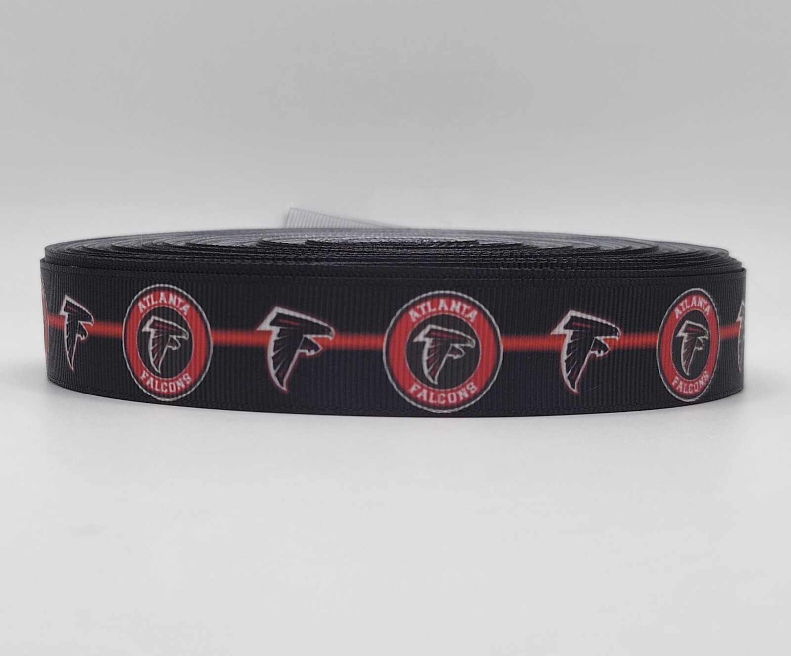 Atlanta Falcons, Logos & Red Stripe, Black Grosgrain Ribbon 7/8