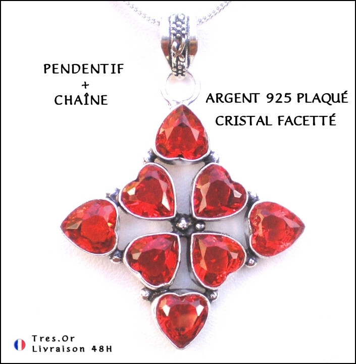 Pendentif Argent 925 Coeurs de Cristal avec chaîne pour femme