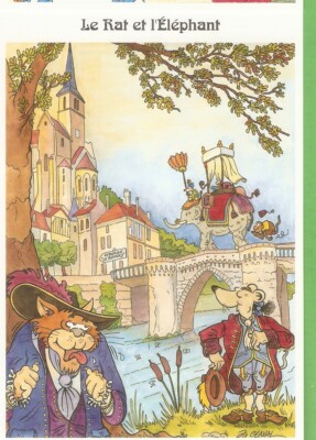 FABLE LA FONTAINE: Postkarte Die RATTE und der ELEFANT / Zeichnung J.Claval