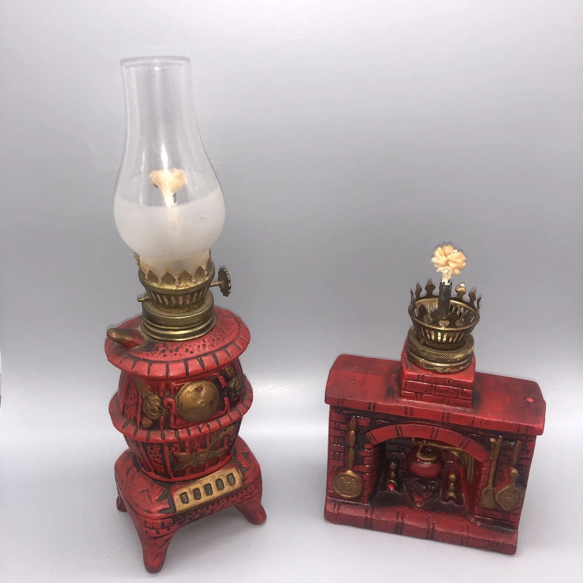 Vintage Made In Japan Fireplace Stove Oil Lamps BEAUTIFUL COLLECTIBLE ITEMS