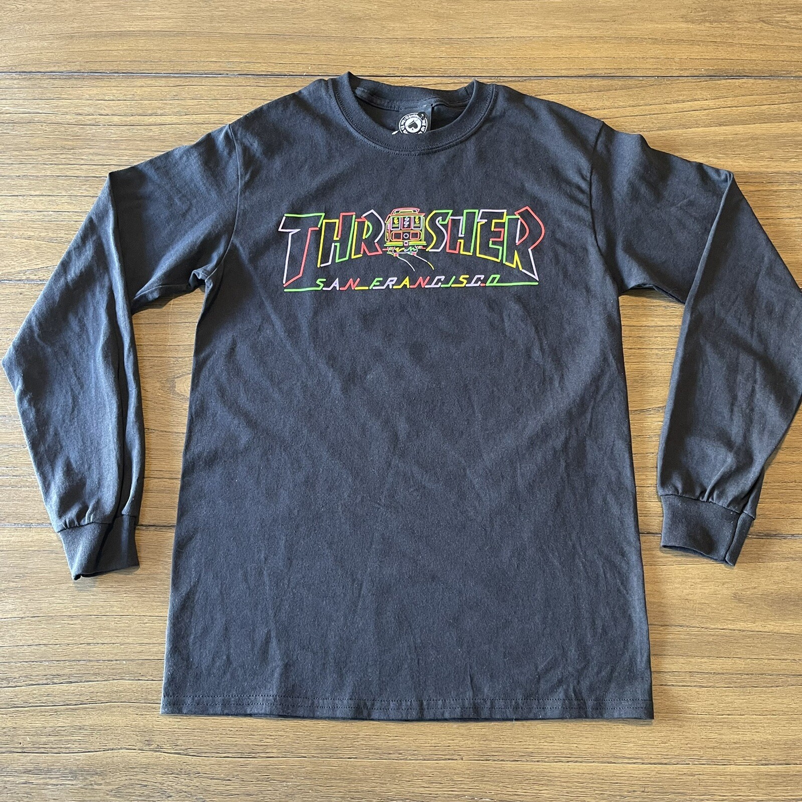 Thrasher San Francisco T Shirt Black Neon Cable Car Long Sleeve Mens Small  Nwot | Ebay