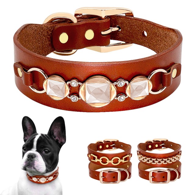 Fashion Real Leather Pet Dog Collars Schnauzer Beagle Basset Hound