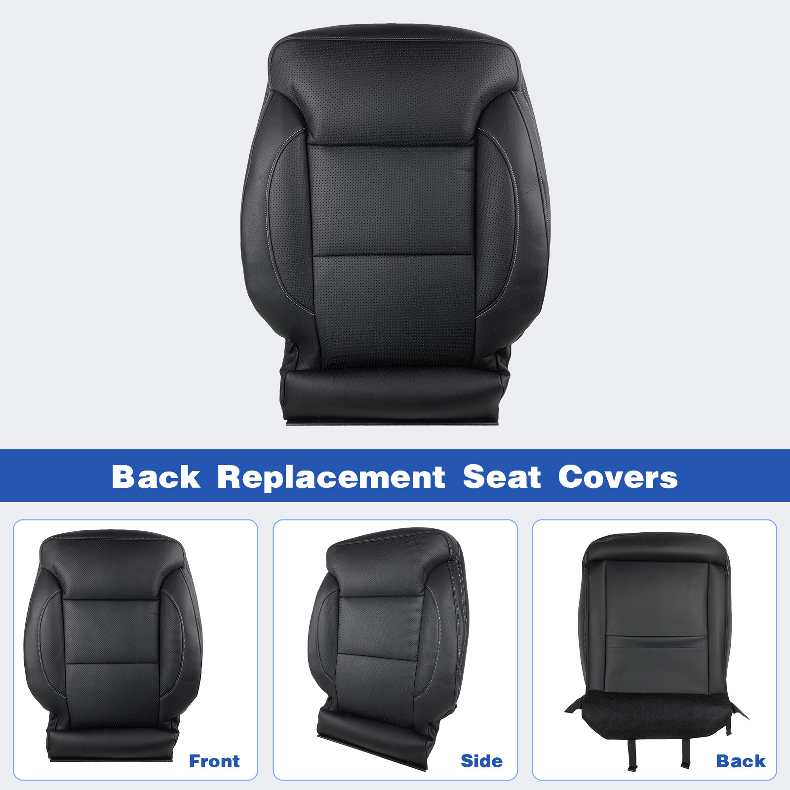 Driver Passenger Bottom Top Leather Seat Cover Blk For 15-19 Silverado 1500 2500