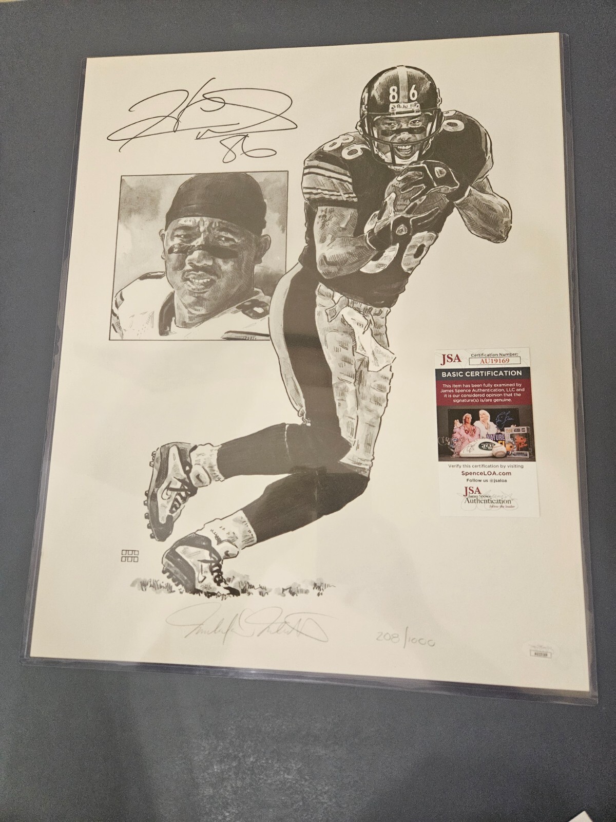 HINES WARD "86" Lithograph by Michael Mallett Signed & Numbered - JSA COA 