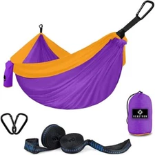 [Upgraded] Beastron Portable Single & Double Nylon Hammock Small, Violet/Gold 