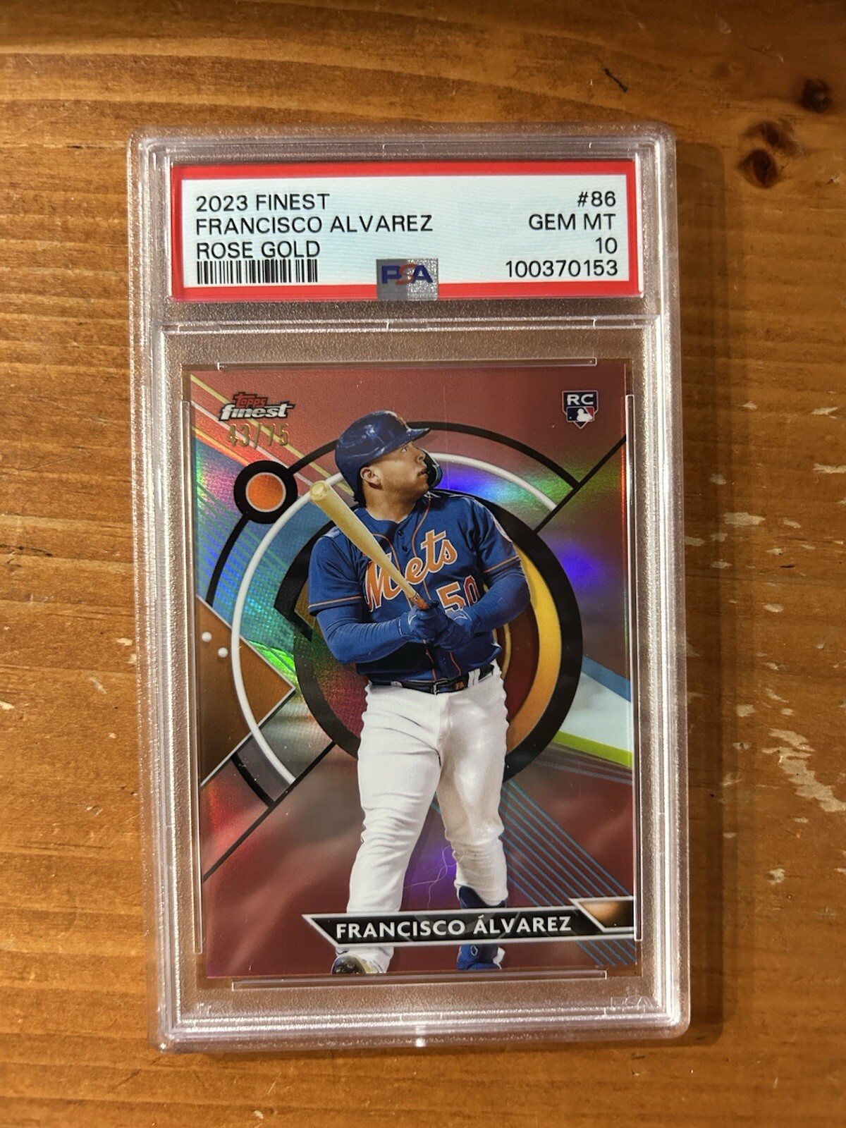 2023 Topps Finest Francisco Alvarez RC Rose Gold Refractor /75 PSA 10 Gem Mt 86