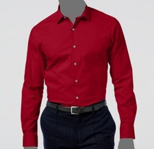  56 Alfani 17-17.5 34/35 Men Slim-Fit Stretch Red Long-Sleeve Button Dress Shirt